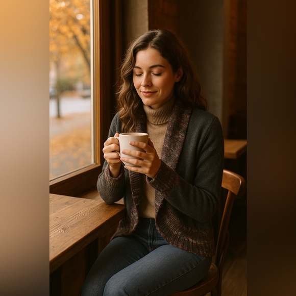 Woolrich Lambswool Open Front Cardigan Sweater M Gray Marled Trim Fall Cozycore - Picture 8 of 12